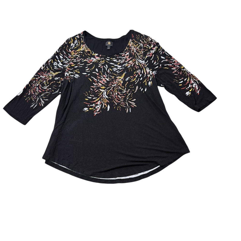 JM Collection Black Tunic with Multi-Color Brushstroke Floral Print Size XXL - Picture 2 of 13